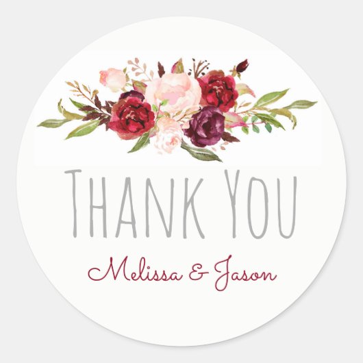 Romantische Hochzeit im Herbst Aquarell Blume dank Runder Aufkleber (Vorderseite)