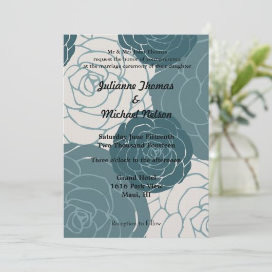 Romantische Hochzeit in Blau und Weiß Einladung (Stehend Vorderseite)