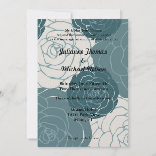 Romantische Hochzeit in Blau und Weiß Einladung