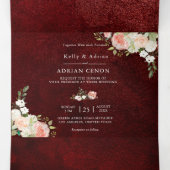 Romantische Hochzeit in Burgund Rosa Dreifach Gefaltete Einladung (Innenseite Mitte)