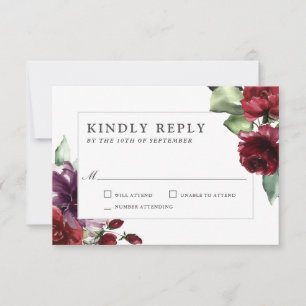 Romantische Hochzeit in Burgund und Pflaumen RSVP Karte