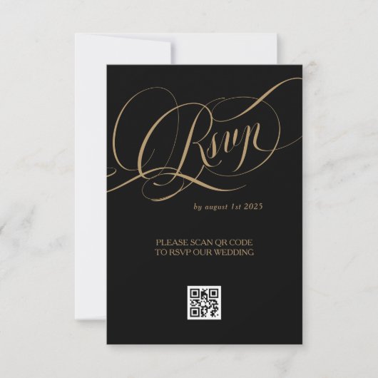 Romantische Hochzeit in Gold Black RSVP Karte (Vorderseite)