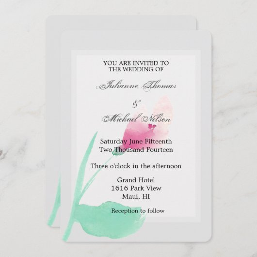 Romantische Hochzeit in Graurosa Einladung (Vorne/Hinten)