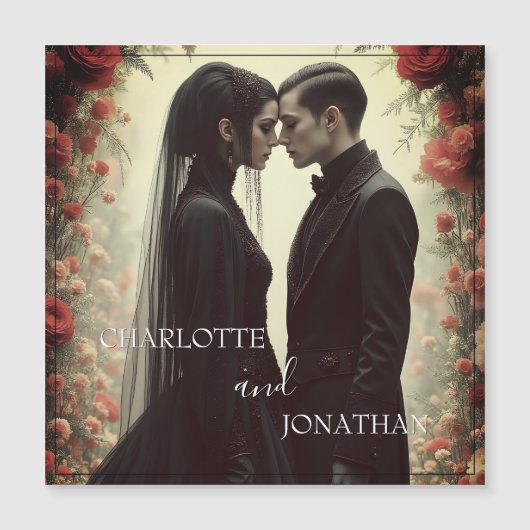 Romantische Hochzeit in Schwarz Magnetkarte (Vorderseite)