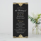 Romantische Hochzeit in Schwarz und Gold Programm (Stehend Vorderseite)
