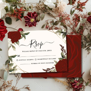 Romantische Hochzeit in tiefer rote Rose RSVP Karte