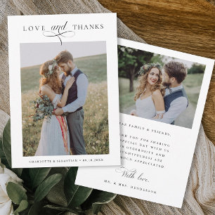 Romantische Hochzeit Liebe & Dank 2 Foto Dankeskarte