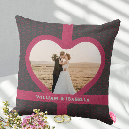Romantische Hochzeit Liebe Foto Ribbon Herz DarkGr Kissen