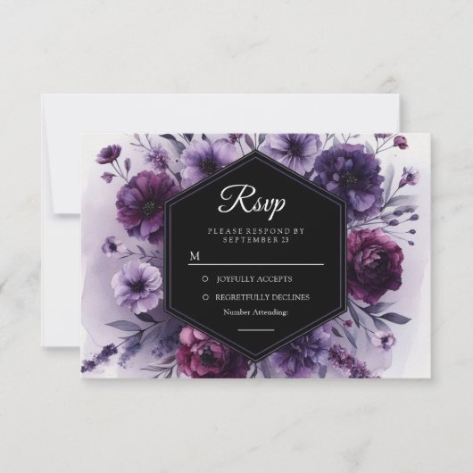 Romantische Hochzeit Lila Blumen RSVP Karte (Vorderseite)