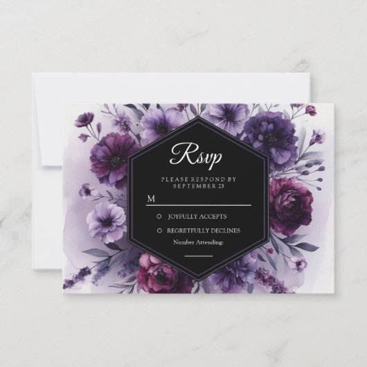 Romantische Hochzeit Lila Blumen RSVP Karte (Vorderseite)