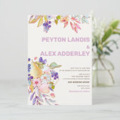 Romantische Hochzeit mit blauen rosa Früchten Einladung (Stehend Vorderseite)