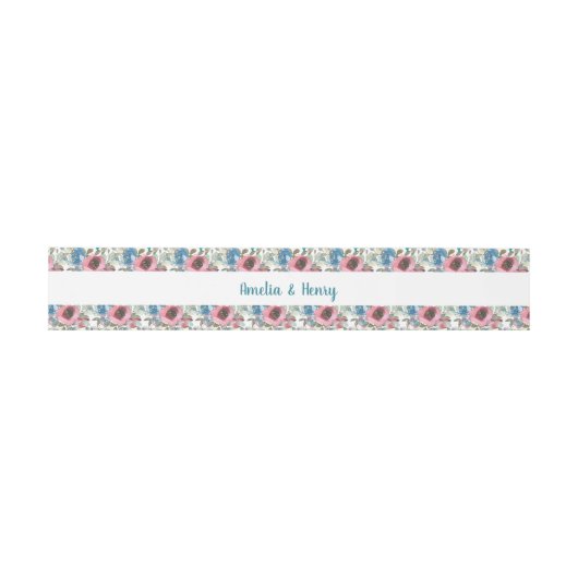 Romantische Hochzeit mit blauen und rosa Wasserfar Einladungsbanderole (Flach)