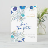 Romantische Hochzeit mit blauer Flora Save The Date (Stehend Vorderseite)
