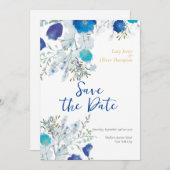 Romantische Hochzeit mit blauer Flora Save The Date (Vorne/Hinten)