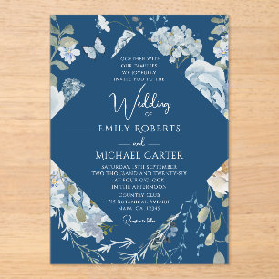 Romantische Hochzeit mit blauer Wasserfarbe Acryleinladungen