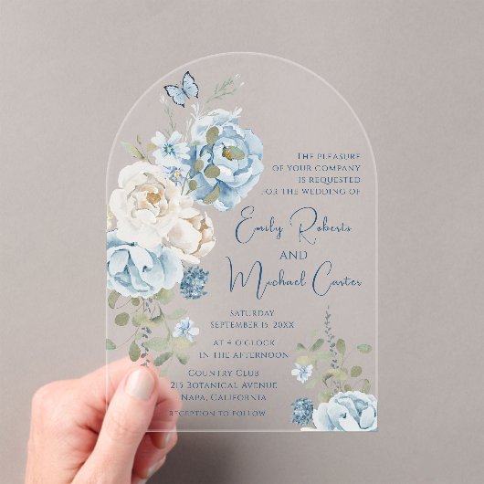 Romantische Hochzeit mit blauer Wasserfarbe Acryleinladungen (Insitu (Handheld))