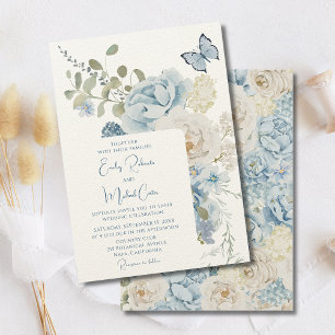 Romantische Hochzeit mit blauer Wasserfarbe Einladung