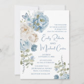 Romantische Hochzeit mit blauer Wasserfarbe Einladung (Vorderseite)