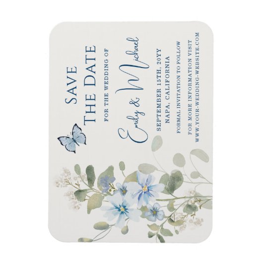 Romantische Hochzeit mit blauer Wasserfarbe Magnet (Vertikal)