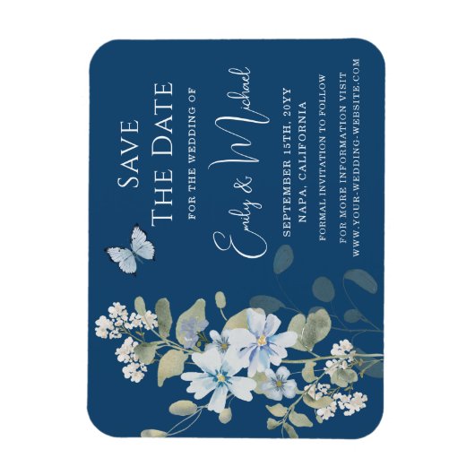 Romantische Hochzeit mit blauer Wasserfarbe Magnet (Vertikal)