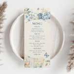 Romantische Hochzeit mit blauer Wasserfarbe Menükarte<br><div class="desc">Romantische Dusty Blue Watercolor Floral Wedding Menü mit dustig blauen Zeltes und Delphinium Blume mit Eukalyptusgrün mit Schmetterlingen. Fügen Sie Ihren benutzerdefinierten Text in elegantem modernes Skript hinzu.View the collection Für Sie entworfen von Evco Studio www.zazzle.com/store/evcostudio</div>