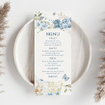 Romantische Hochzeit mit blauer Wasserfarbe Menükarte<br><div class="desc">Romantische Dusty Blue Watercolor Floral Wedding Menü mit dustig blauen Zeltes und Delphinium Blume mit Eukalyptusgrün mit Schmetterlingen. Fügen Sie Ihren benutzerdefinierten Text in elegantem modernes Skript hinzu.View the collection Für Sie entworfen von Evco Studio www.zazzle.com/store/evcostudio</div>