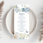 Romantische Hochzeit mit blauer Wasserfarbe Menükarte<br><div class="desc">Romantische Dusty Blue Watercolor Floral Wedding Menü mit dustig blauen Zeltes und Delphinium Blume mit Eukalyptusgrün mit Schmetterlingen. Fügen Sie Ihren benutzerdefinierten Text in elegantem modernes Skript hinzu.View the collection Für Sie entworfen von Evco Studio www.zazzle.com/store/evcostudio</div>