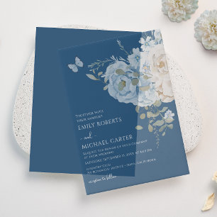Romantische Hochzeit mit blauer Wasserfarbe Pergament Einladungen