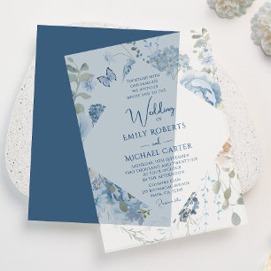 Romantische Hochzeit mit blauer Wasserfarbe Pergament Einladungen
