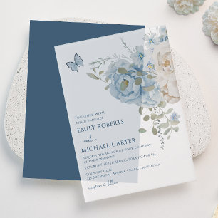 Romantische Hochzeit mit blauer Wasserfarbe Pergament Einladungen