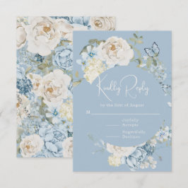 Romantische Hochzeit mit blauer Wasserfarbe RSVP Karte