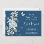 Romantische Hochzeit mit blauer Wasserfarbe Save The Date (Vorderseite)