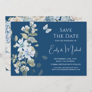 Romantische Hochzeit mit blauer Wasserfarbe Save The Date