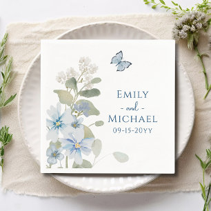 Romantische Hochzeit mit blauer Wasserfarbe Serviette