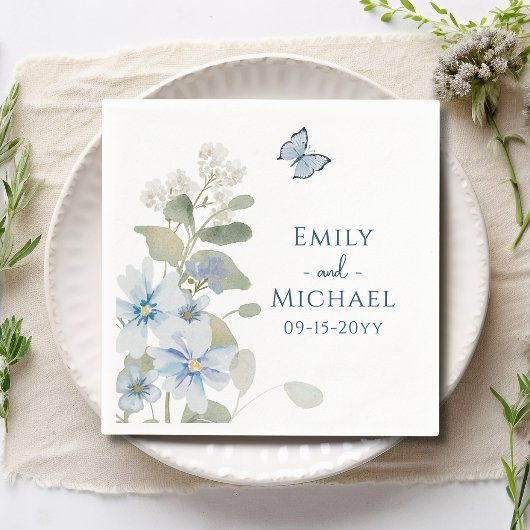 Romantische Hochzeit mit blauer Wasserfarbe Serviette
