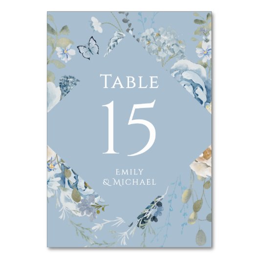 Romantische Hochzeit mit blauer Wasserfarbe Tischnummer (Vorderseite)