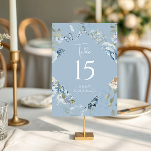 Romantische Hochzeit mit blauer Wasserfarbe Tischnummer
