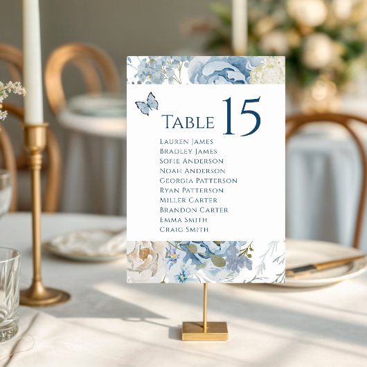 Romantische Hochzeit mit blauer Wasserfarbe Tischnummer