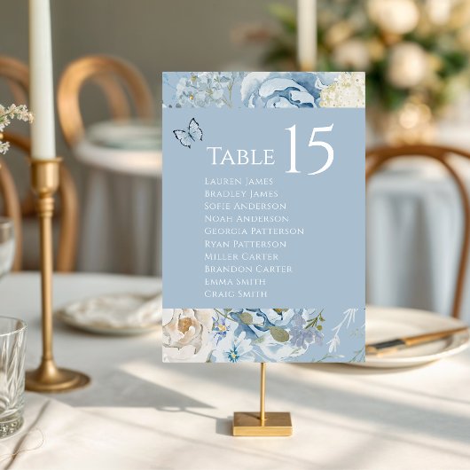 Romantische Hochzeit mit blauer Wasserfarbe Tischnummer