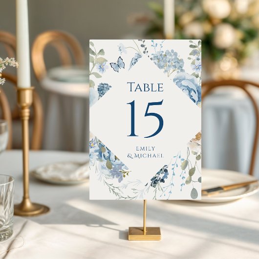 Romantische Hochzeit mit blauer Wasserfarbe Tischnummer
