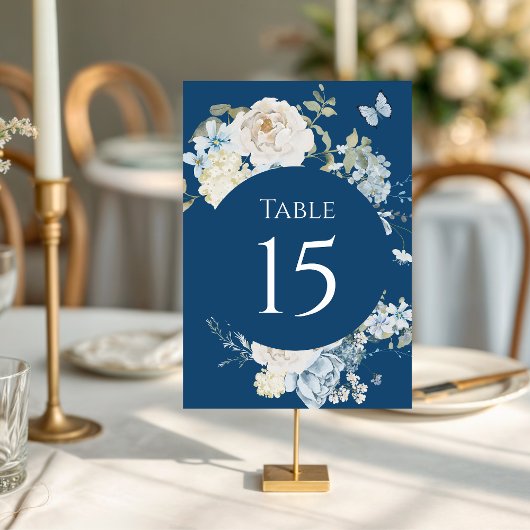 Romantische Hochzeit mit blauer Wasserfarbe Tischnummer