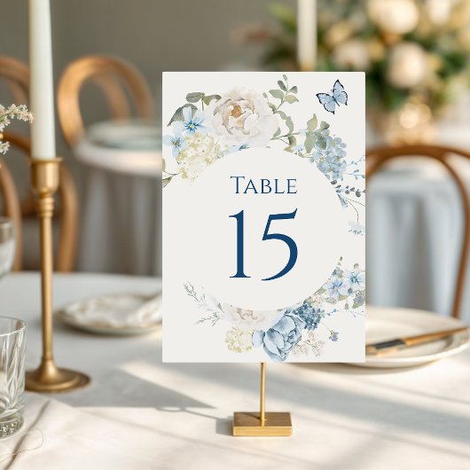 Romantische Hochzeit mit blauer Wasserfarbe Tischnummer