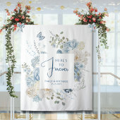 Romantische Hochzeit mit blauer Wasserfarbe Wandteppich