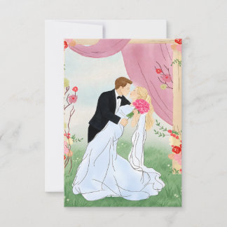 Romantische Hochzeit mit Braut und Bräutigam im Ro RSVP Karte