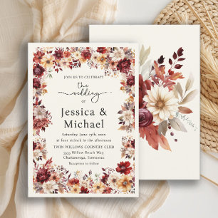 Romantische Hochzeit mit Burgund Cream Watercolor Einladung