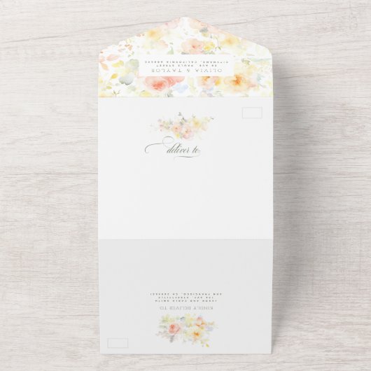 Romantische Hochzeit mit Flora All In One Einladung (Außenbereich)