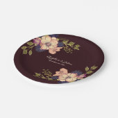 Romantische Hochzeit mit floralem Burgund Pappteller (Schrägansicht)