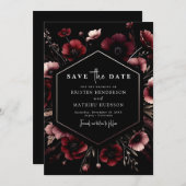 Romantische Hochzeit mit floralem Burgund Save The Date (Vorne/Hinten)