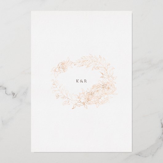 romantische Hochzeit mit goldenem Blumenkranz Folieneinladung (Rückseite)