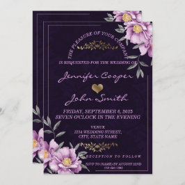 Romantische Hochzeit mit Lila Wasserfarbe Einladung